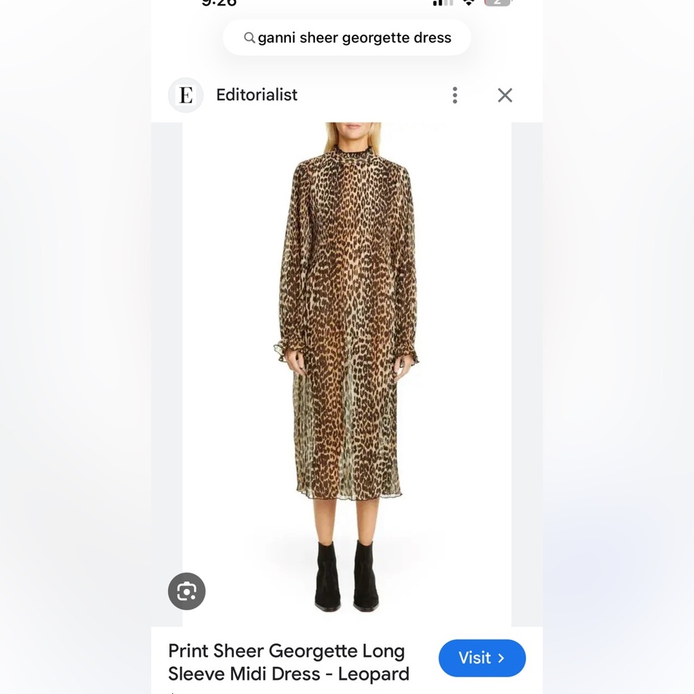Ganni Brown Leopard Long Sleeve Dress - Rare can fit + size